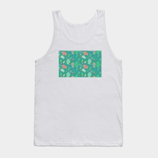 Green Tulip Floral Pattern Tank Top